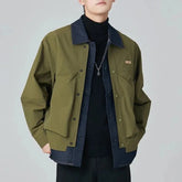 Hearujoy Mens High-Grade Denim Patchwork Jacket Coat Spring And Autumn New Fashion Trend Loose Lapel Fake Two-Piece Workwear Tops Men